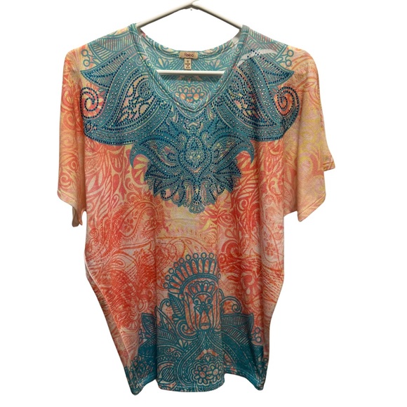 Reba Tops - Reba bedazzled short sleeve paisley blouse, size small